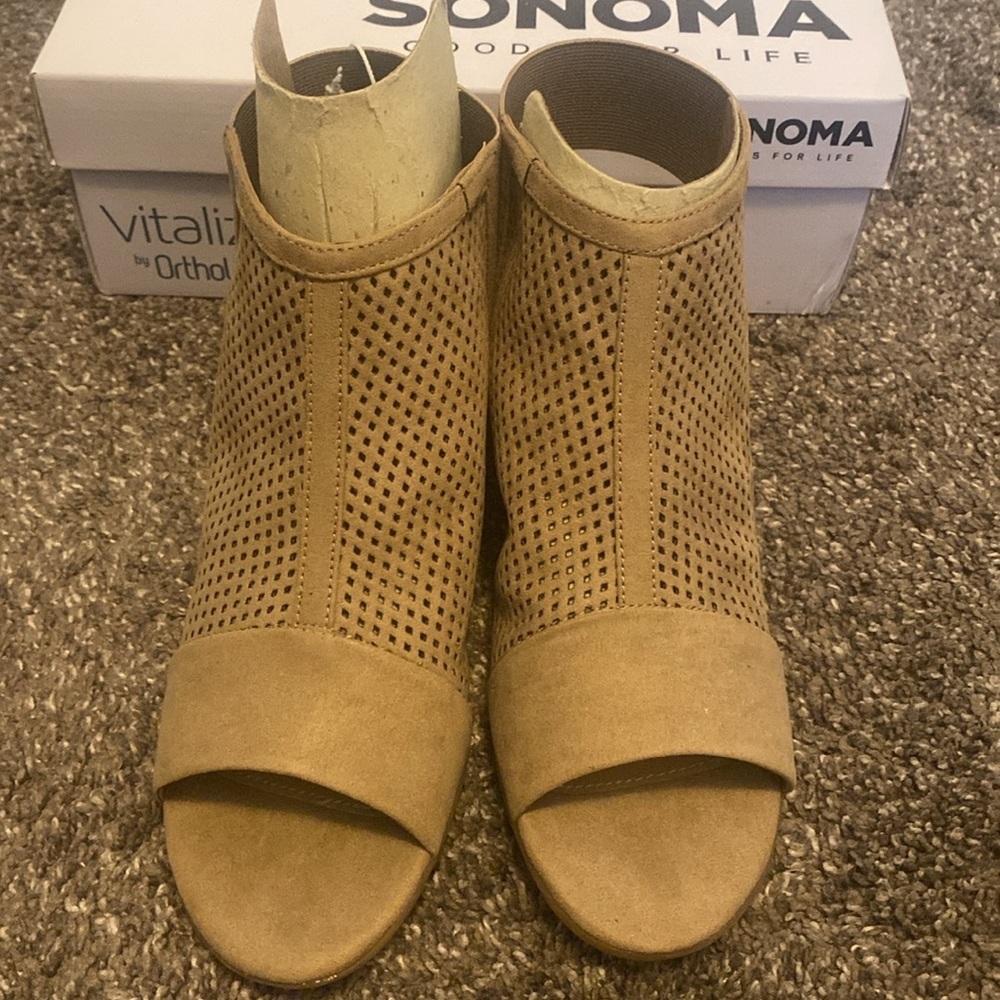 Sonoma Vitalize Ortholite Hostel Taupe Slingback Open Toe Ankle Boots sz 9 NIB - Picture 3 of 5